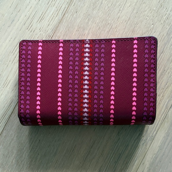 Kate Spade Burgundy Wallet with Pink Heart Stripes - Picture 2 of 5